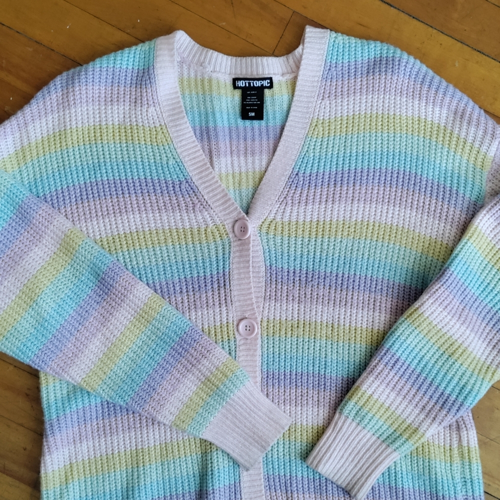 Hot Topic Pastel Rainbow Oversized Long Knit Cardigan Sweater Size S